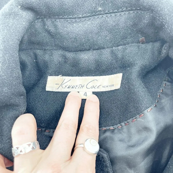 Kenneth Cole Trench Coat Women's Size 4 Black 4 Utility Pockets Mid Length Wool - Picture 3 of 5